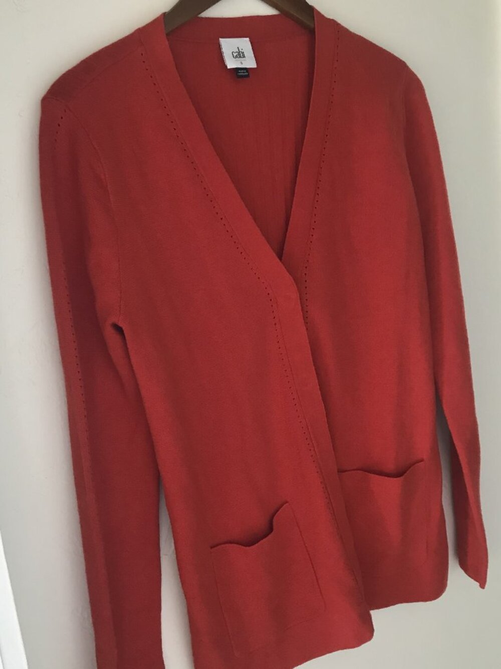 CABI ORANGE BUTTON DOWN FRONT SWEATER WITH POCKETS SIZE SMALL